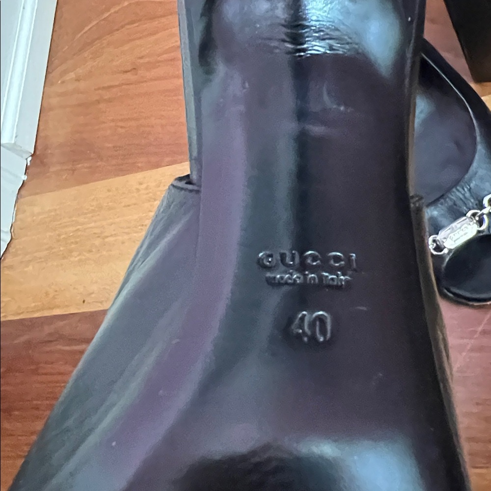 Gucci Black Peep-Toe Slingback Heels - Picture 3 of 6